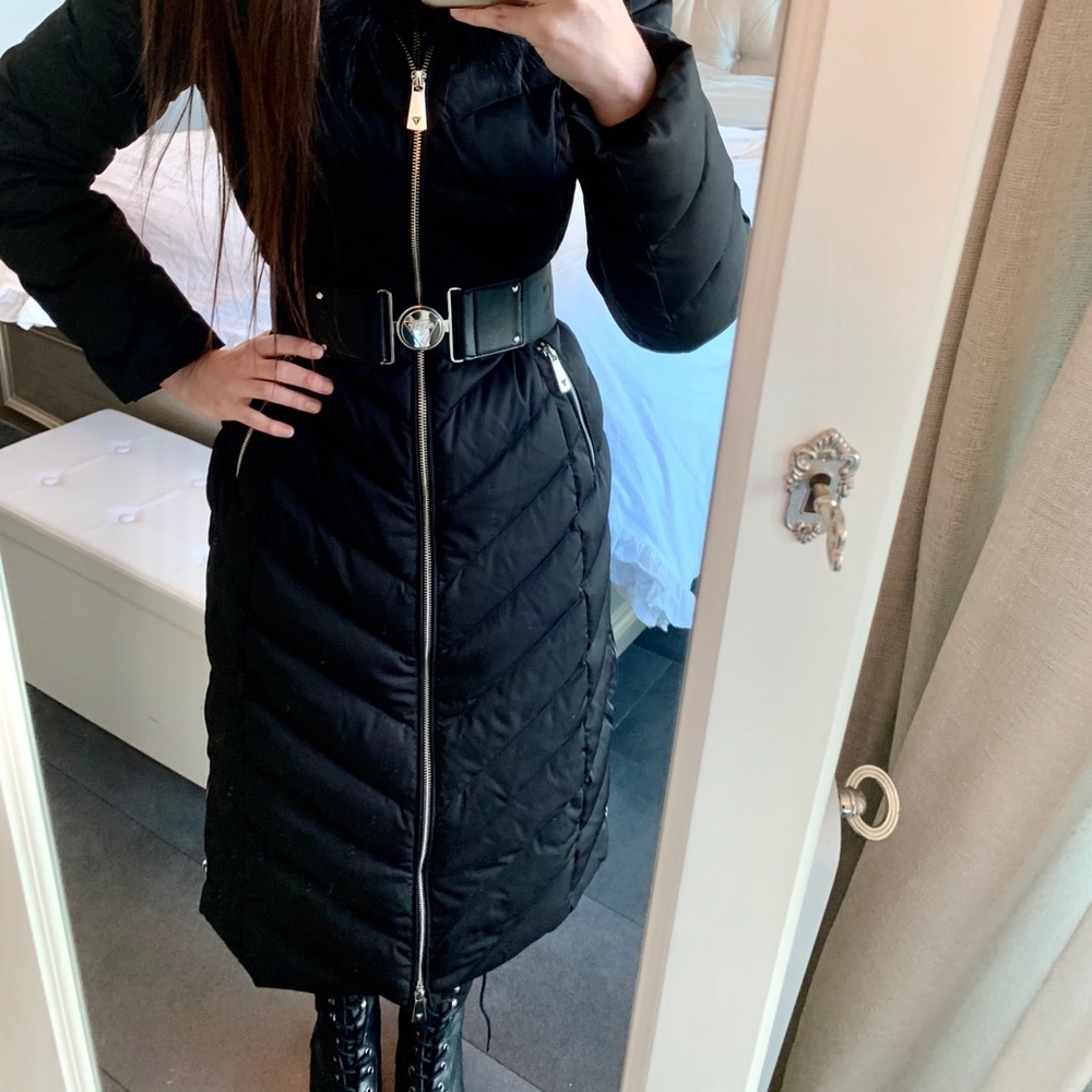 Guess Sofia Belted Longline Coat Jet Black - Picture 13 of 14
